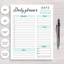 daily planner page printable, daily organizer, planner inserts, notebook refill, daily schedule, kdp interior