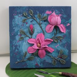 Magnolias, 3D painting, texture painting from decorative plaster