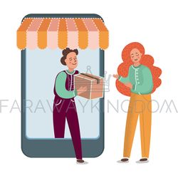 internet sale flat market business vector illustration set