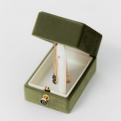 Silk Velvet Jewelry Box - OBLONG - Velvet Vintage Style Handmade Monogram Engagement Wedding Proposals Temple