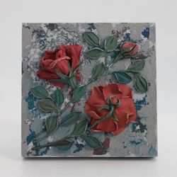 Roses, flower 3D painting from decorative plaster, sculpture painting