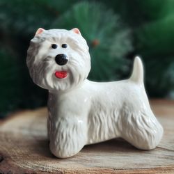 figurine west highland white terrier ceramics handmade, westie statuette porcelain