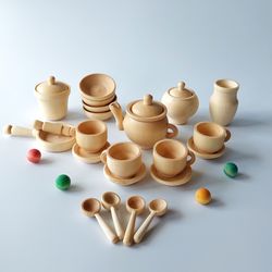 Wooden toy, Wooden Play Kitchen Dishes Set, Toy for Kids