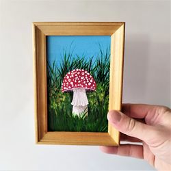 A toadstool realistic mushroom painting, Small vertical wall art, Toadstool realistic mushroom painting impasto