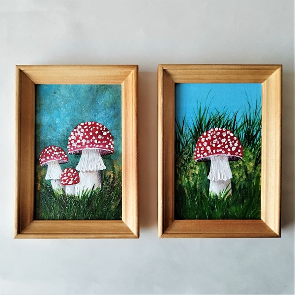Set-of-two-mushroom-painting-on-mini-canvas-fly-agaric-wall-art-impasto.jpg