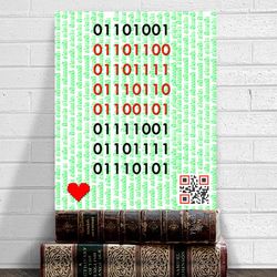 I Love You print, Valentine's gift, QR Code art, Binary code, nerd art
