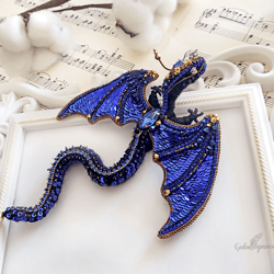 Dragon brooch Beaded dragon Dragon jewelry woman Embroidered dragon Handmade brooch pin dragon Blue dragon