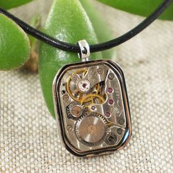 Steampunk Pendant Necklace Watch Gears Watch Parts Rectangle Pendant Steam Punk Style Accessories Necklace Jewelry 6352