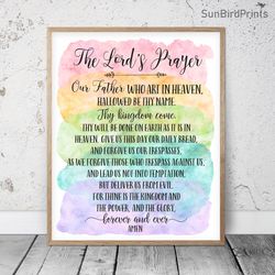 The Lord's Prayer, Our Father Prayer, Bible Verse Printable Art, Scripture Prints, Christian Gift, Rainbow Nursery Decor
