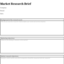 Market Research Brief Template|Market Research Planner|Market Design Brief|Market Research Proposal Template|Client Brie