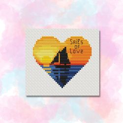 Heart sail Cross stitch pattern