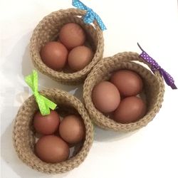 Set of 3 Easter egg baskets Small woven baskets Holiday gift basket Crochet mini basket Jute rope bowl Easter gift baske