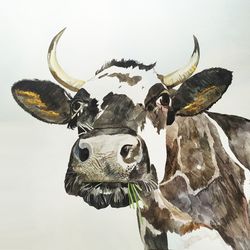 Cow Original Watercolor Painting by Guldar