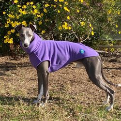 Stylish fleece jumper for whippet. Back length 21 inch. Comfortable clothes for a dogs.