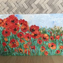 Oil painting "Flowers in the fields, red poppy" Original art