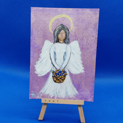angel with flowers mini painting angel wings art spiritual painting angel art child gift religious original artwork