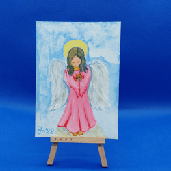 Guardian Angel Small Painting Angel Wings Art Child Gift Spiritual Painting Bedside Painting Original Artwork