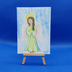 Angel a guardian and a candle Small painting  as a gift Angel wings Painting Angel Art Original artwork