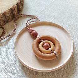 Handmade nursing necklace for Mom, Boho Wooden Breastfeeding Necklace, Organic wood pendant necklace Rustic