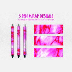 Hot Pink Marble Pen Wrap Template. Sublimation or Waterslide Epoxy Pen Design