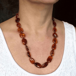 Genuine Amber necklace gift for women Baltic amber jewelry cognac big gemstone beads necklace handmade jewelry women
