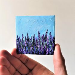 Miniature painting a lavender field very small wall art