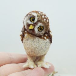 Miniature needle felted burrowing owl