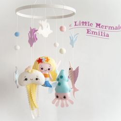 Mermaid baby mobile, Girl baby mobile, Pink baby mobile, Nursery baby mobile, Crib baby mobile, Ocean cot mobile