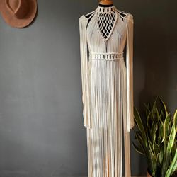 macrame dress  with with shoulders is a beautiful accessorie for party for boho wedding for beach