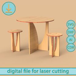 Dollhouse Buffet Set - Table and Chair - Digital Laser Cut Files, SVG for laser cutting, 1/6 scale furniture