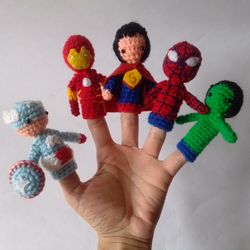 5 Superhero finger puppets Crochet Pattern