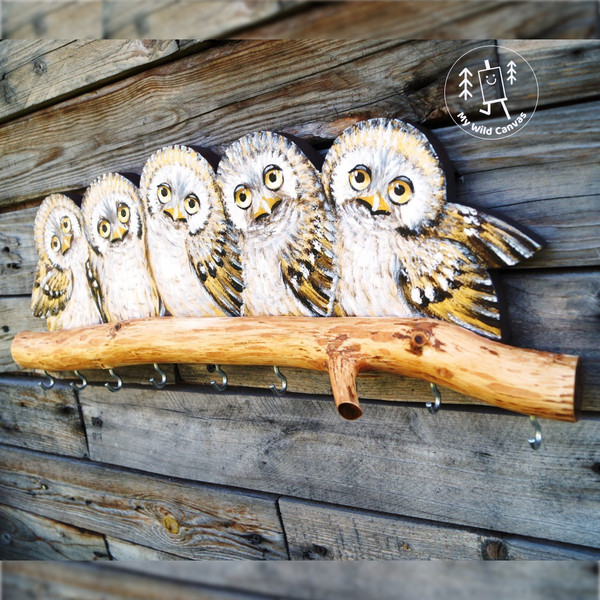Owl Family, Cute Key Holder for Wall by MyWildCanvas.jpg