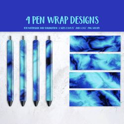 Ice Blue Marble Pen Wrap Template.  Sublimation or Waterslide Epoxy Pen Design