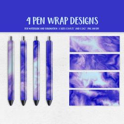 Purple Blue Marble Pen Wrap Template.  Sublimation or Waterslide Epoxy Pen Design