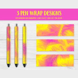 Pink Yellow Marble Pen Wrap Template. Sublimation or Waterslide Epoxy Pen Design