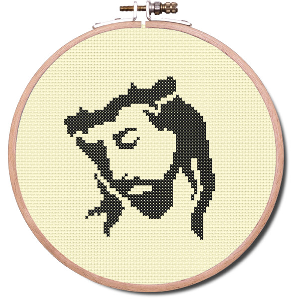 The face of Jesus, eyes closed, wearing a crown of thorns easy counted cross stitch chart, perfect for first timers! This design is quick and easy in work.