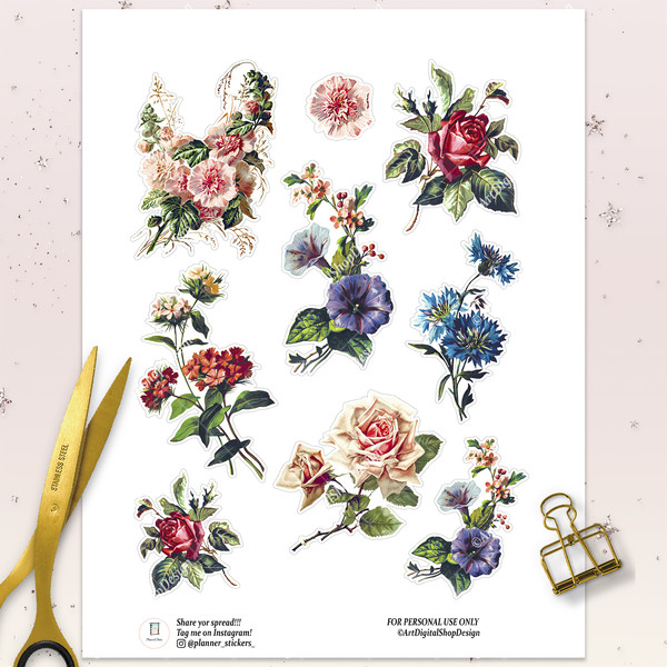 Vintage Flowers Die Cuts, Printable Junk Journal Stickers, F - Inspire  Uplift