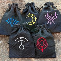 SET of 5 Fire Emblem Embroidered DnD Dice Bag, FE3H Inspired D&D Dice Pouch: Crest of Flames, Seiros, Reigan, Blaiddyd