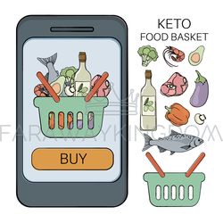 KETO BASKET Healthy Food Low Carb Vector Illustration Set