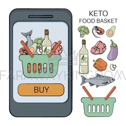 keto basket healthy food low carb vector illustration set
