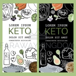 keto flyer healthy food low carb text vector illustration set