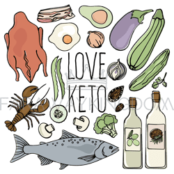 keto shop healthy food low carb fresh vector illustration set