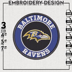 Baltimore Ravens NFL Logo Embroidery Designs, Ravens Football Embroidery files, NFL Teams, Machine embroidery designs