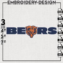 Chicago Bears NFL Logo Embroidery Designs, Bears Football Embroidery files, Bears NFL Teams, Football, Digital Download