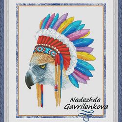 amerindian eagle (lilac). cross stitch pattern. cross stitch design. digital. pdf. saga.