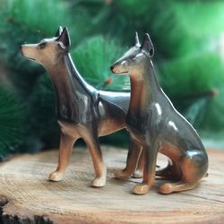 set- 2 figurines doberman, doberman pincher statuette ceramic