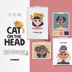 Cat on Head illustrations, Cat PNG, Cat Clipart, Pet PNG