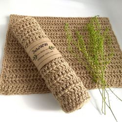 Crochet jute placemat Natural handmade table mat Rectangular coaster