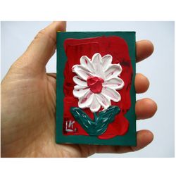 Daisy Abstract Flower Original ACEO Acrylic  Art OOAK Floral Artwork Miniature Collectible