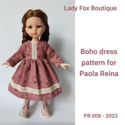 Boho dress pattern for Paola Reina dolls